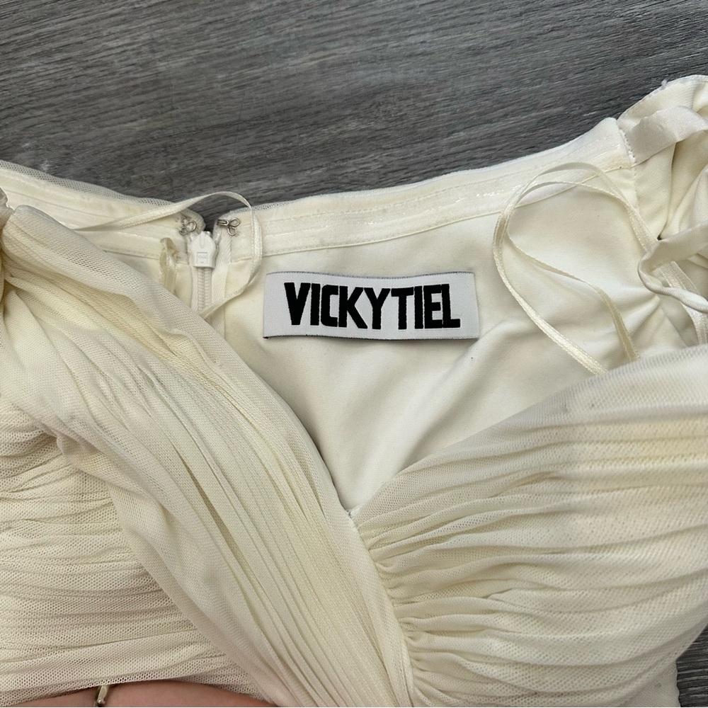 Vicky Tiel Ruched Off-Shoulder Mini Dress (Size Small) - Picture 4 of 7